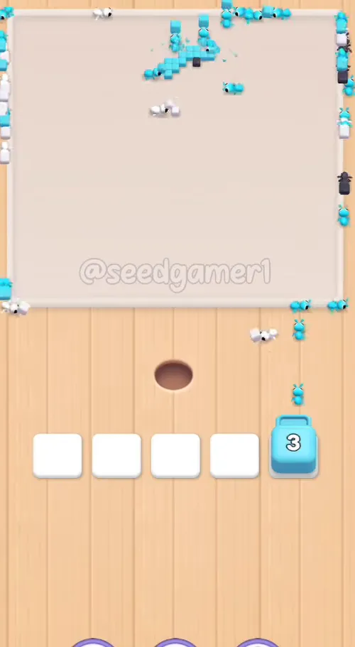 The last sweep: Dark grey, Cyan and one White block