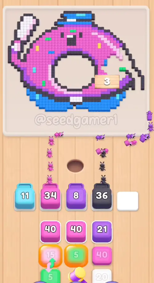 Nothing lands between 0:24 and 1:09 — step 9 restarts the level