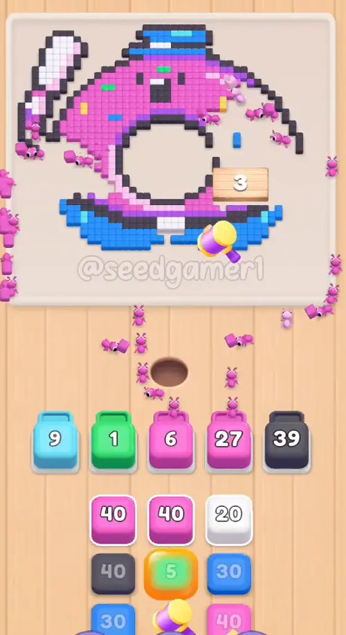 Green x4 and Pale pink x11 land together at 1:31