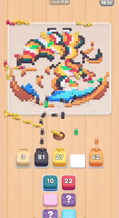 The triple drain: dark grey, yellow and orange empty four slots at once