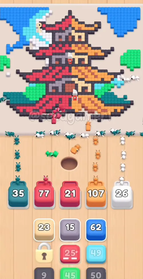 The two biggest blocks of the level take slots 1 and 4 and stay there
