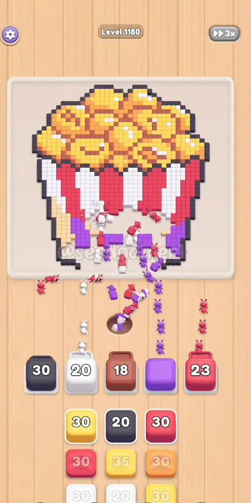 The left half of the bucket has started to clear