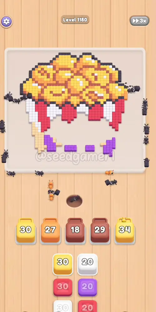 Four blocks sit frozen while the fifth slot recycles