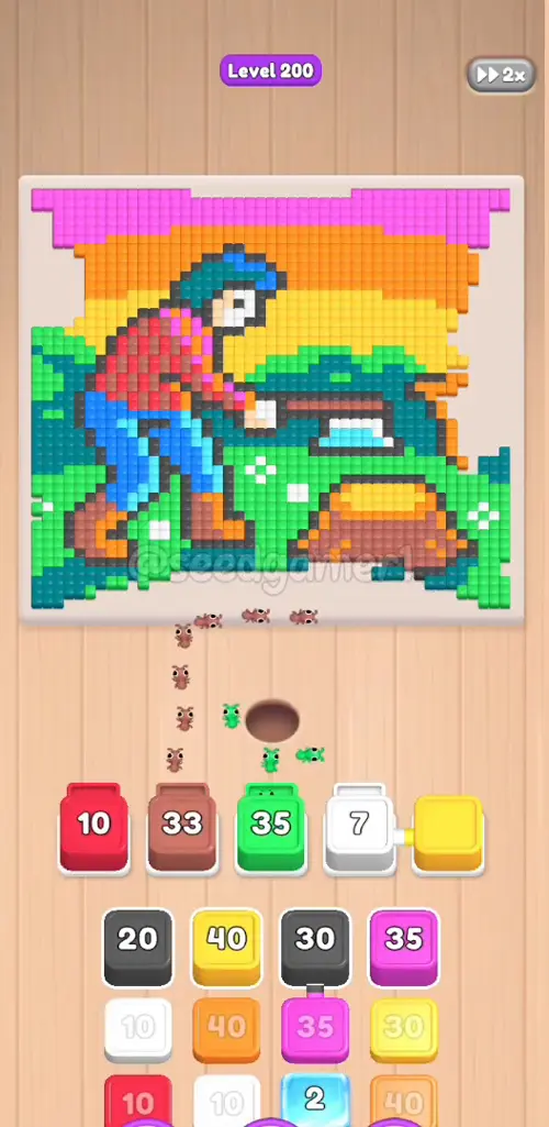 Phase 3 — red 10 and brown 37 in, yellow band still buried