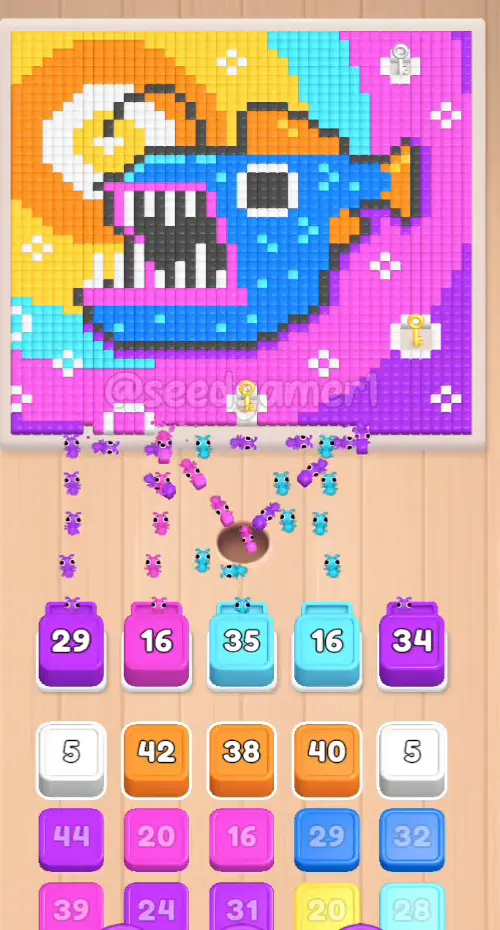 All five slots filled: Purple 29, Magenta 16, Cyan 35, Cyan 16, Purple 34