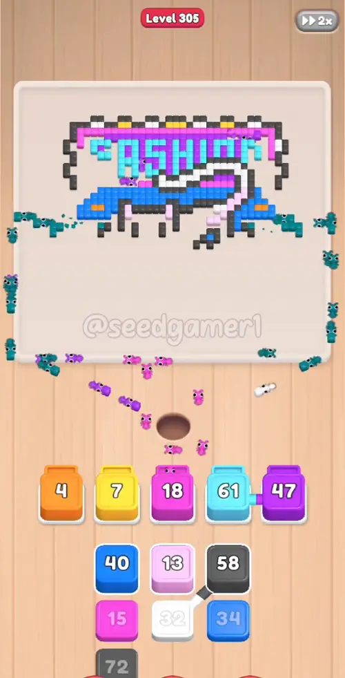Third chain lands: Sky blue 61 + Purple 47