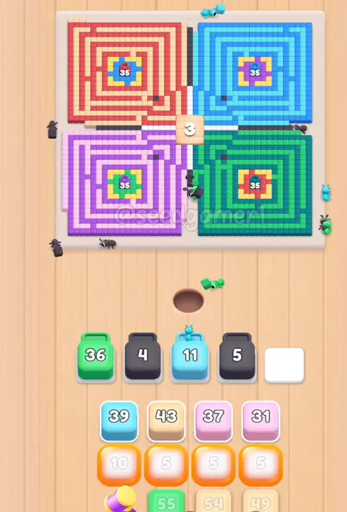 All five slots fill inside seven seconds while the queue keeps feeding new blocks