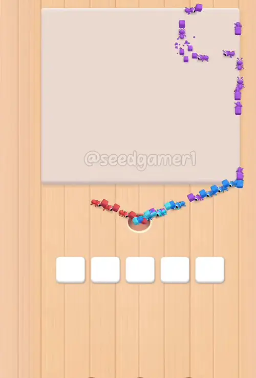The last block of the level: Purple 32 in slot 5, with the board down to its final specks