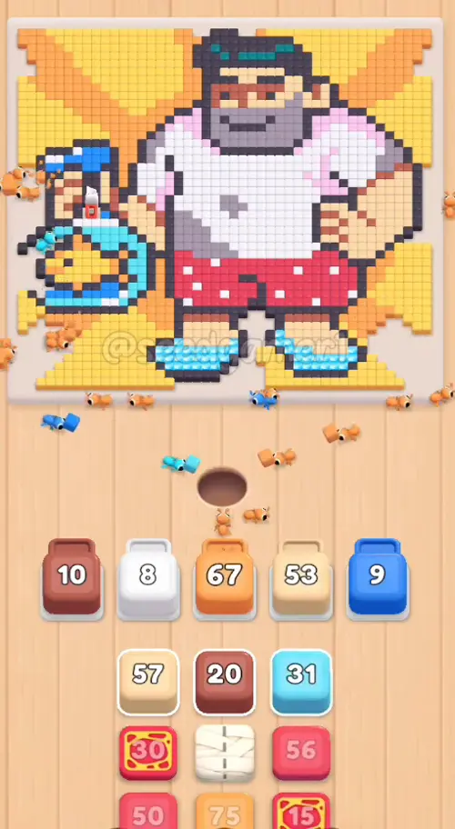Orange 60 has just refilled slot 3 while the Sand 53 sits in slot 4 and the Blue 12 drains in slot 5