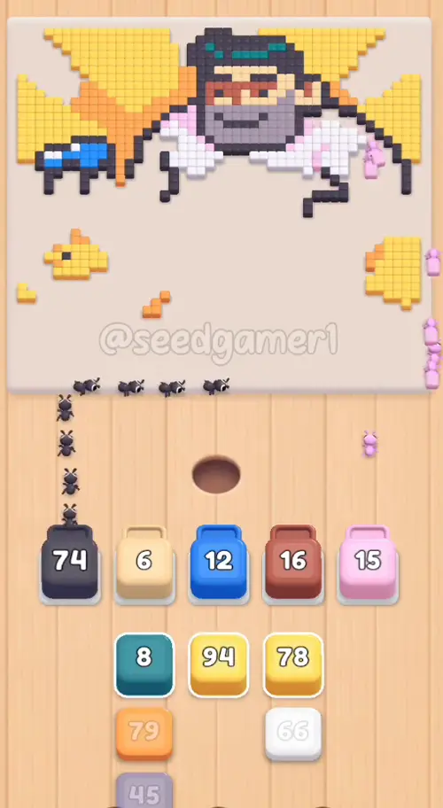 White 63, the Dark grey 83 in slot 1 and the Pale pink 46 in slot 5 - the board is down to its last third