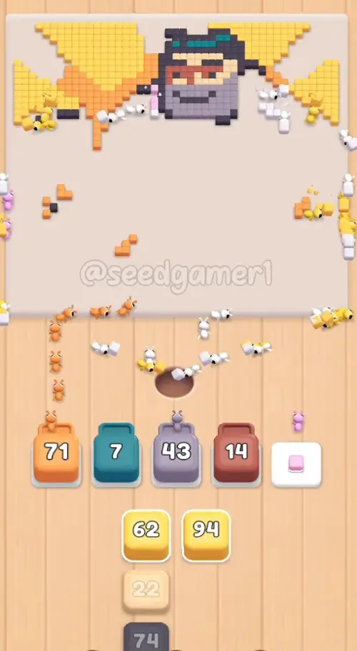 The queue is down to two columns: Mauve 45, Yellow 62 and Sand 22 keep the slots busy