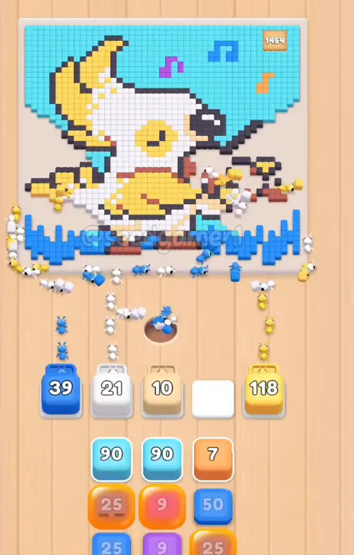 Yellow 131 lands in slot 5 and Blue 41 in slot 1 as four slots refill at once