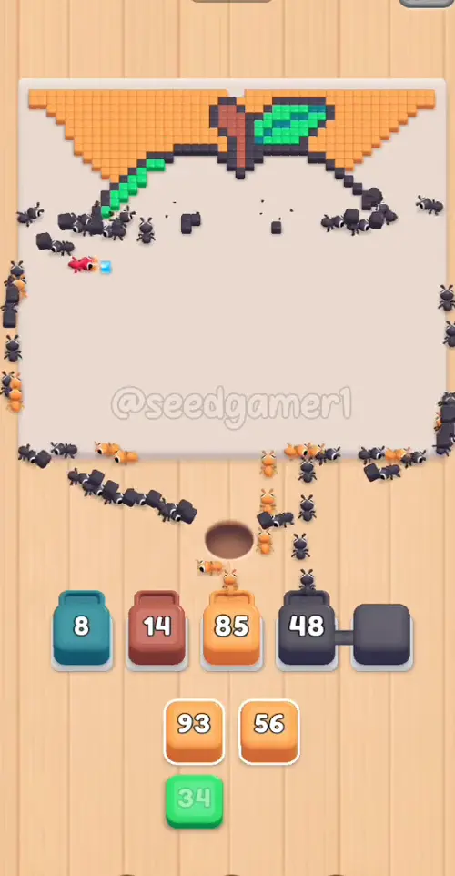 The orange blocks sweep the background clean