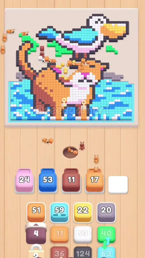 Mid game - only the outline, the bird and the water are left
