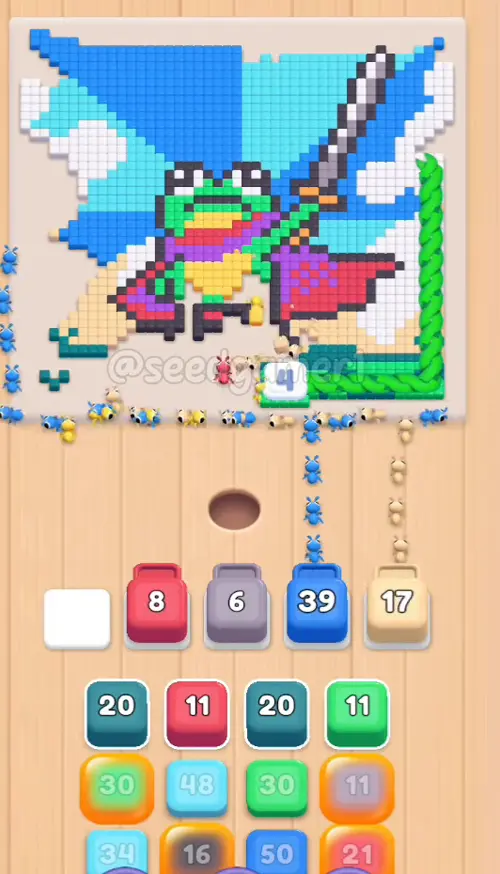 Five blocks land inside one second and Mauve 6 starts its long stay in slot 3