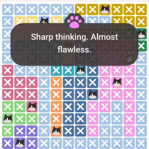 Solved board for the Meowdoku Daily Challenge on August 13, 2026