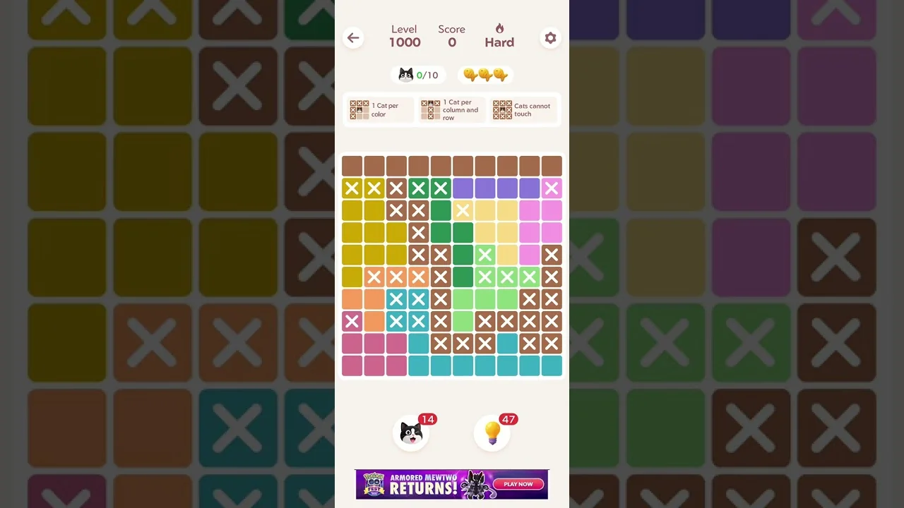 Meowdoku Level 1000 board