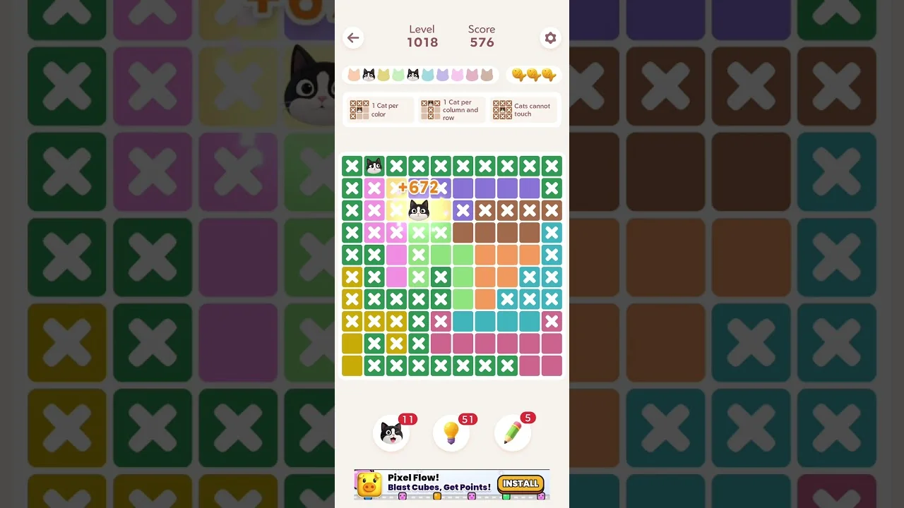 Meowdoku Level 1018 board layout