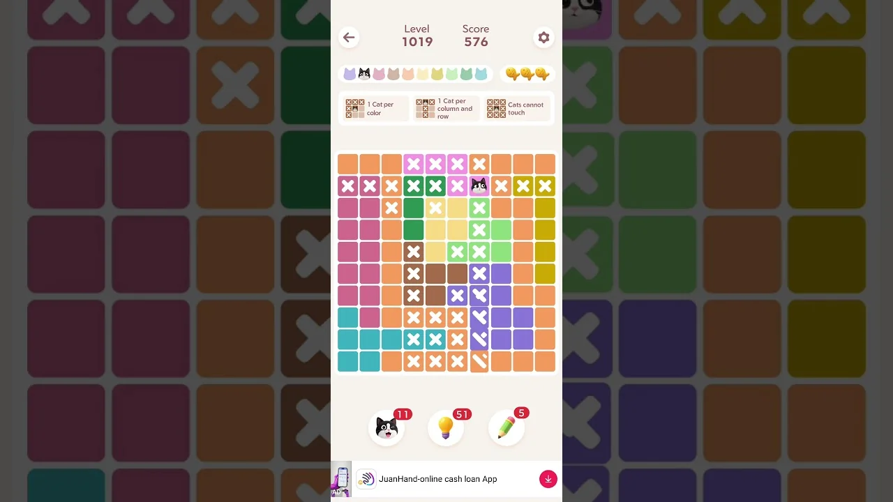 Meowdoku Level 1019 board layout