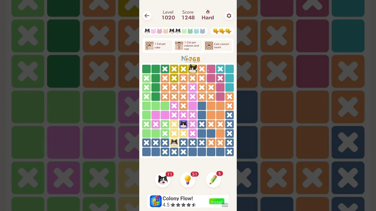 Meowdoku Level 1020 board layout