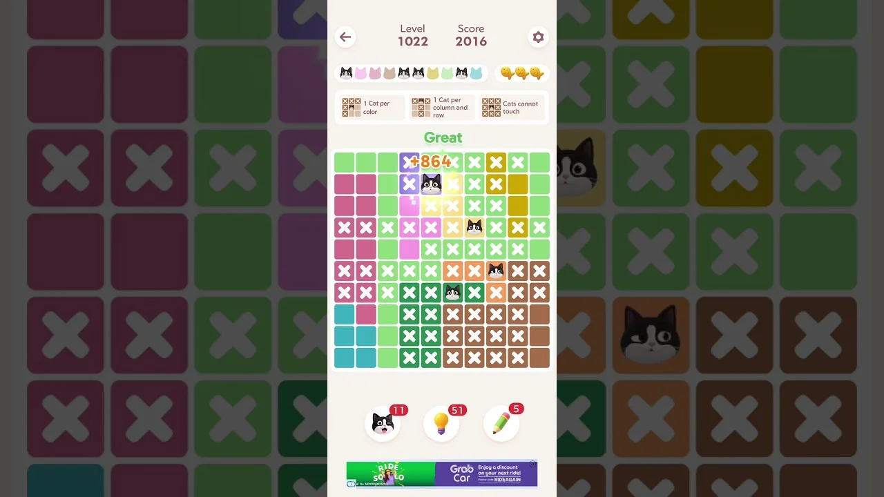 Meowdoku Level 1022 board layout