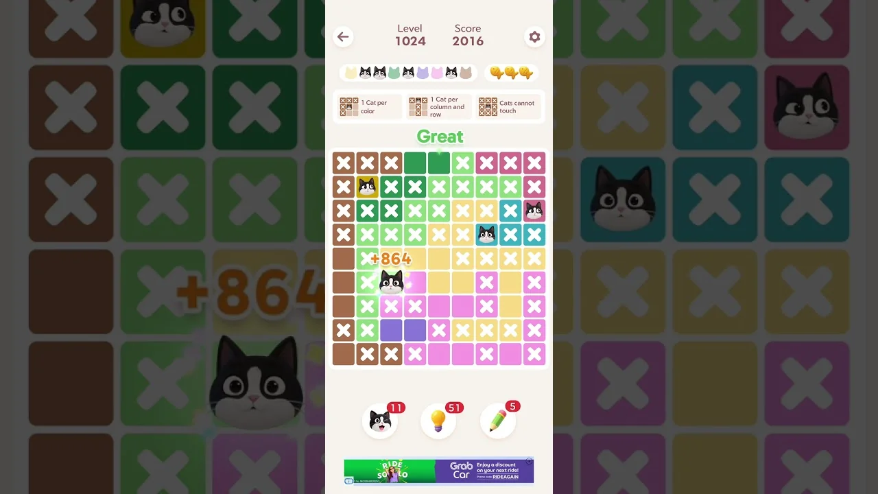 Meowdoku Level 1024 board layout