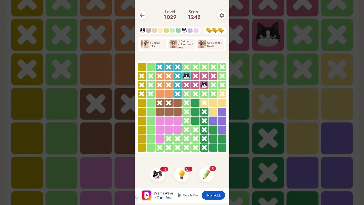 Meowdoku Level 1029 board layout