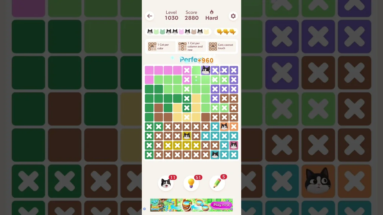 Meowdoku Level 1030 board layout