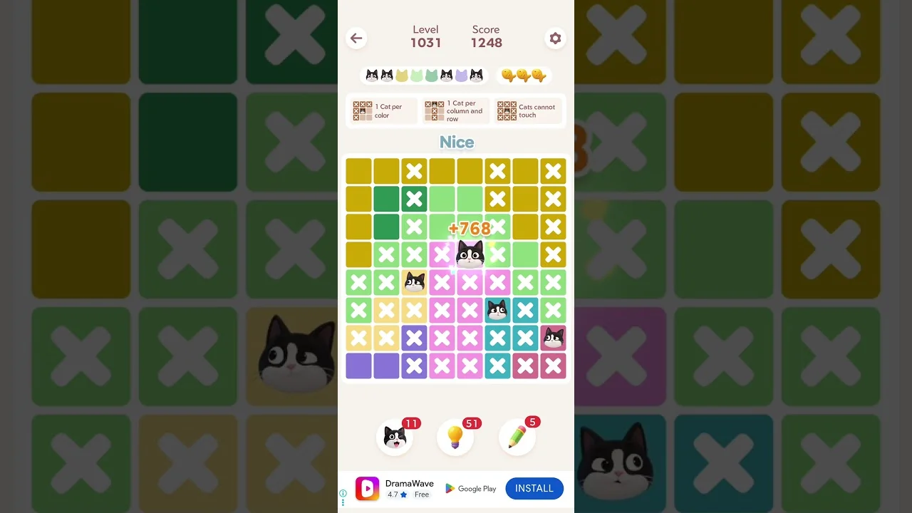 Meowdoku Level 1031 board layout