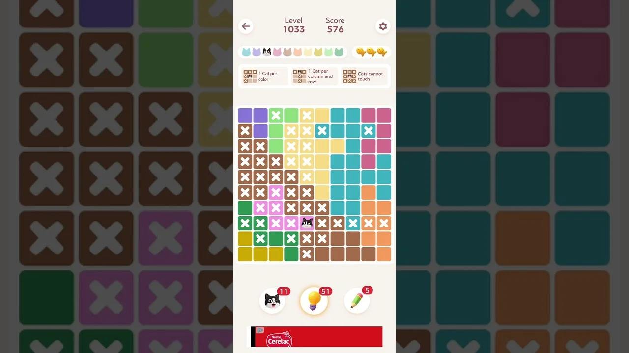 Meowdoku Level 1033 board layout