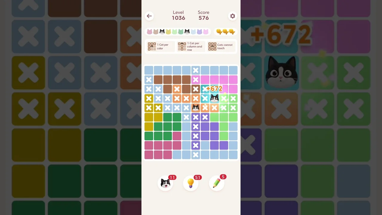 Meowdoku Level 1036 board layout