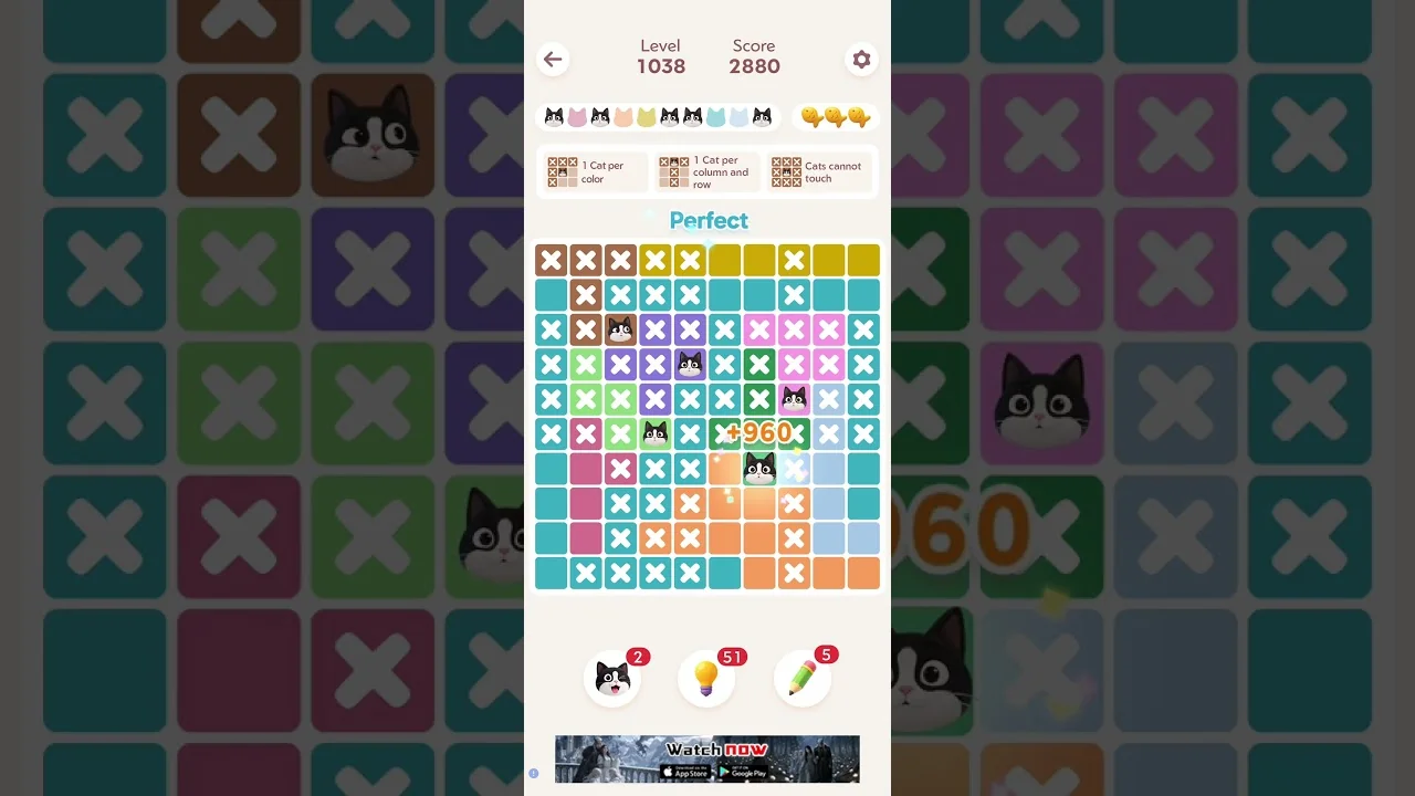Meowdoku Level 1038 board layout