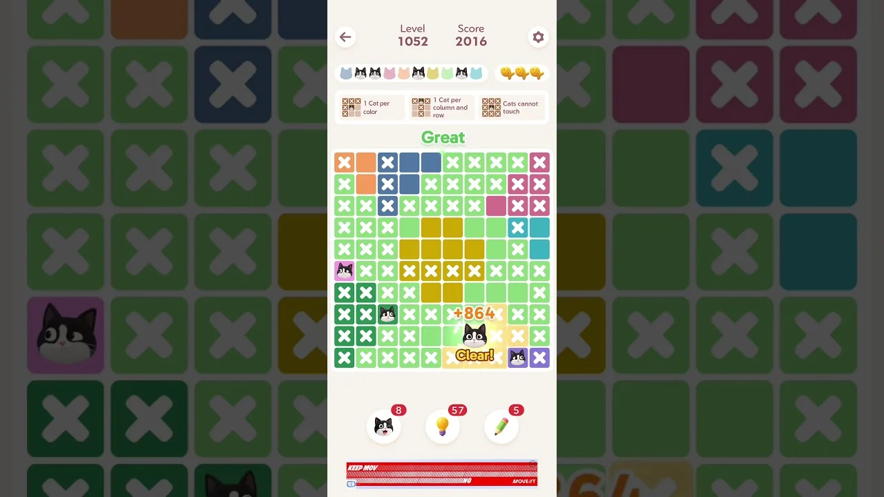 Meowdoku Level 1052 board layout