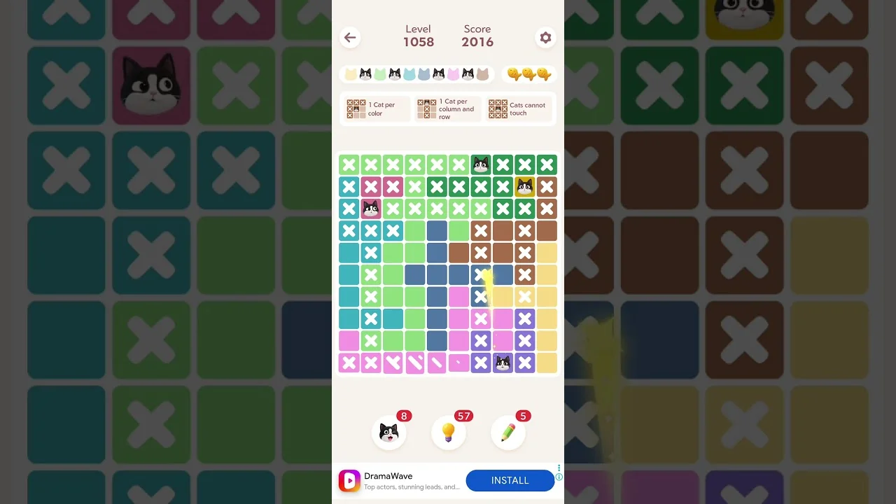 Meowdoku Level 1058 board layout
