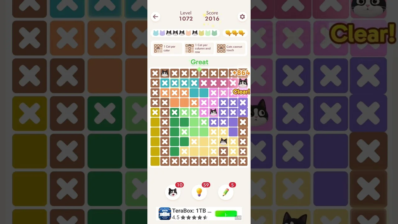 Meowdoku Level 1072 board layout