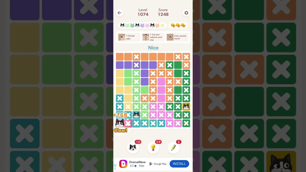 Meowdoku Level 1074 board layout