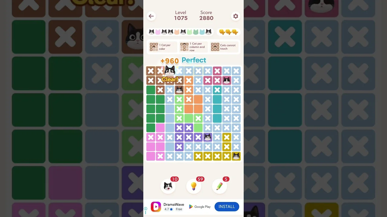 Meowdoku Level 1075 board layout