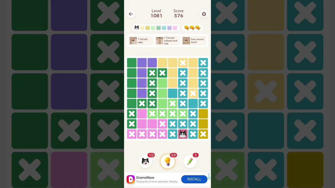 Meowdoku Level 1081 board layout