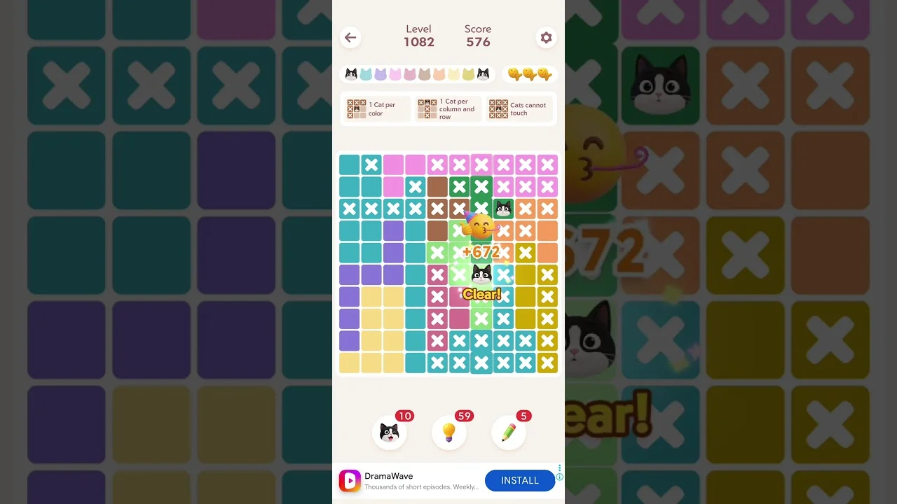 Meowdoku Level 1082 board layout