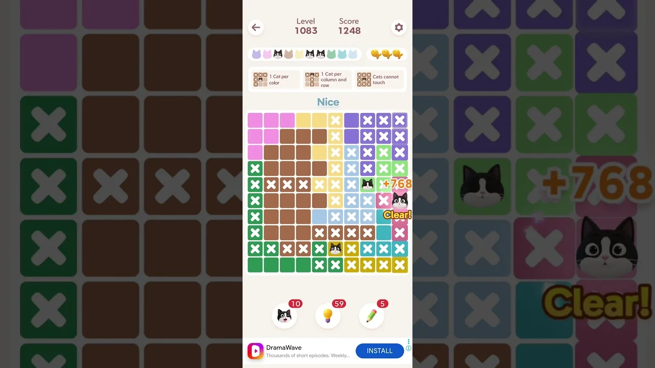 Meowdoku Level 1083 board layout