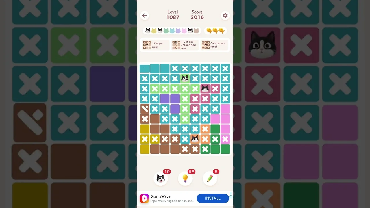 Meowdoku Level 1087 board layout