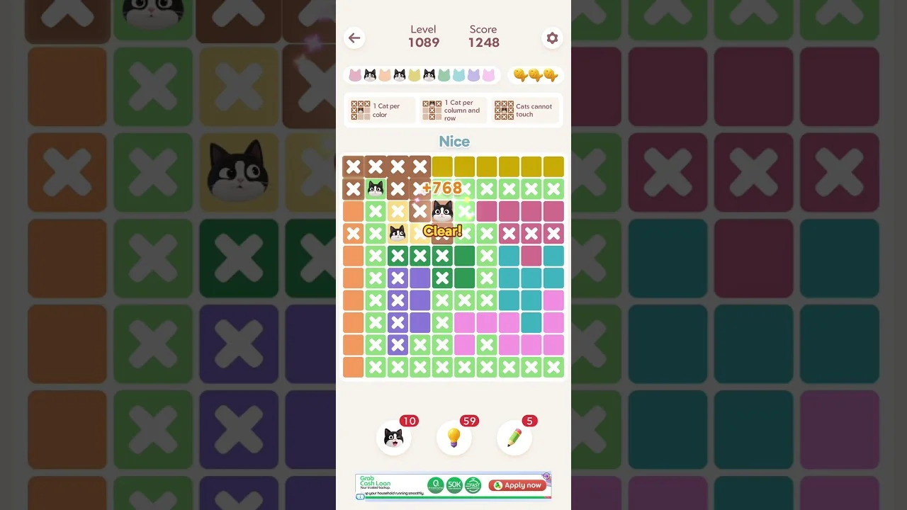 Meowdoku Level 1089 board layout