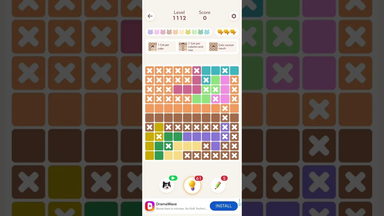 Meowdoku Level 1112 board layout