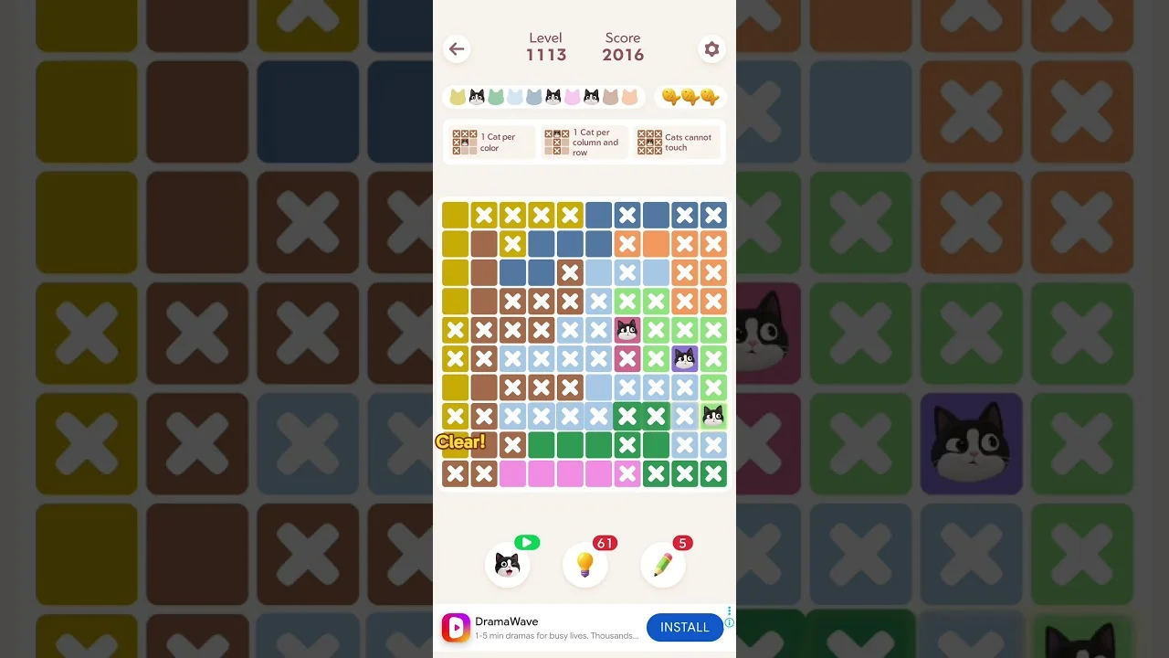 Meowdoku Level 1113 board layout