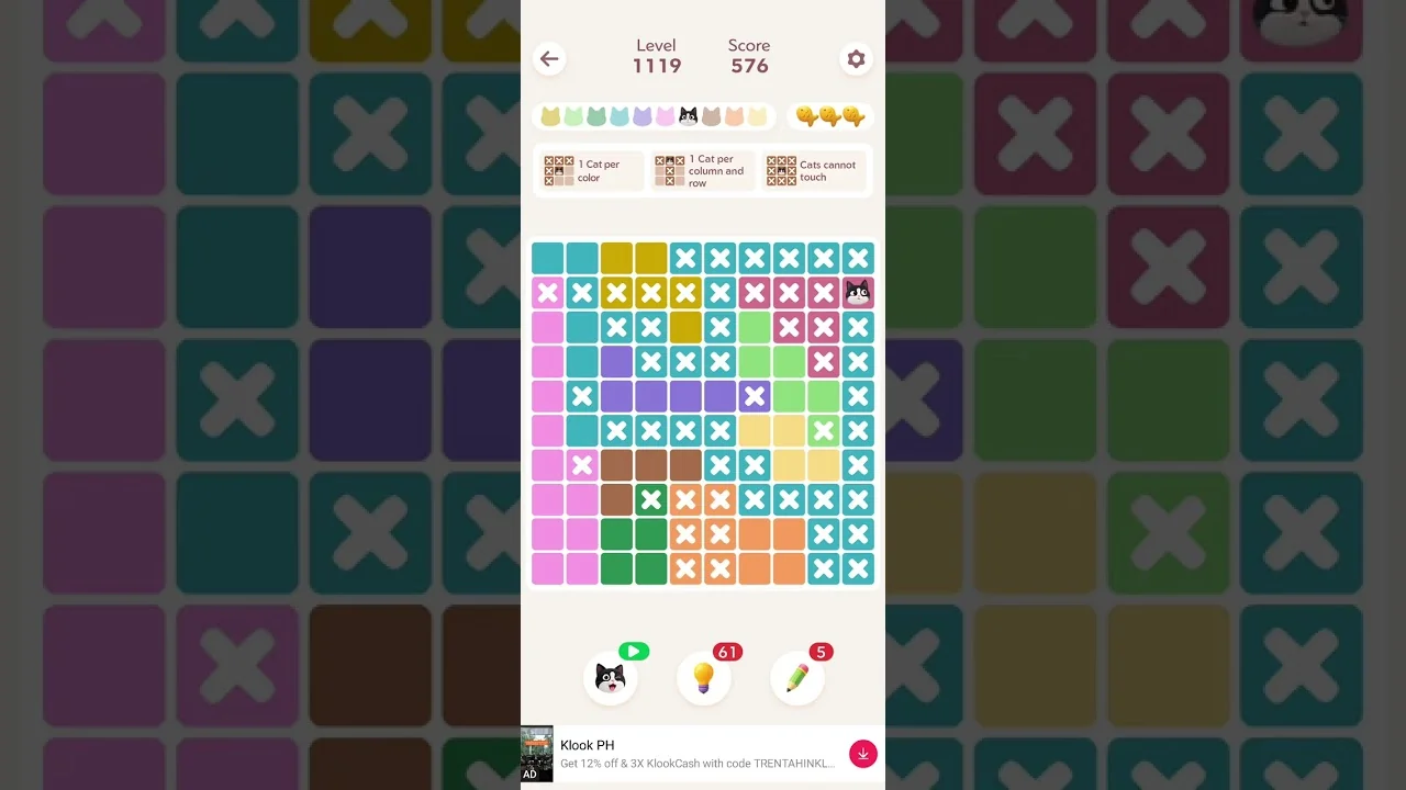 Meowdoku Level 1119 board layout