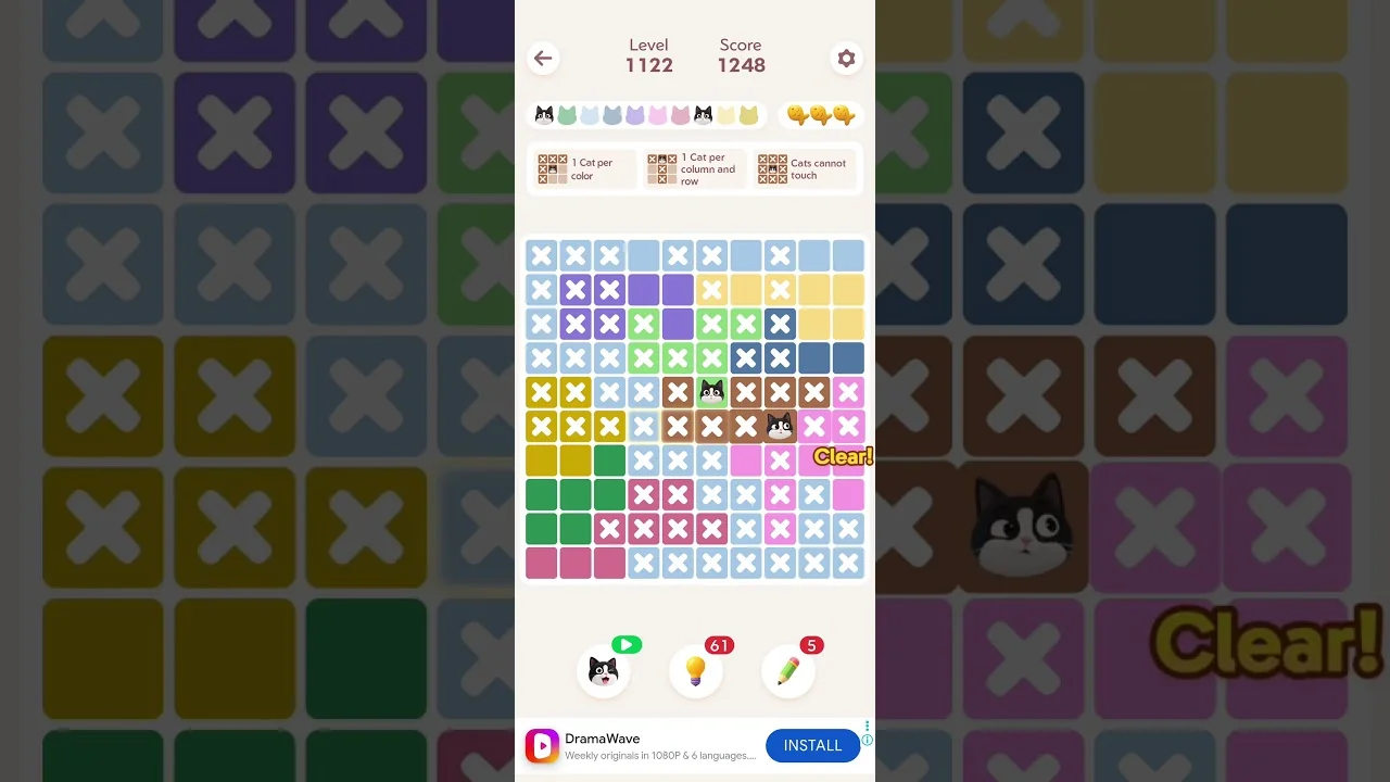 Meowdoku Level 1122 board layout