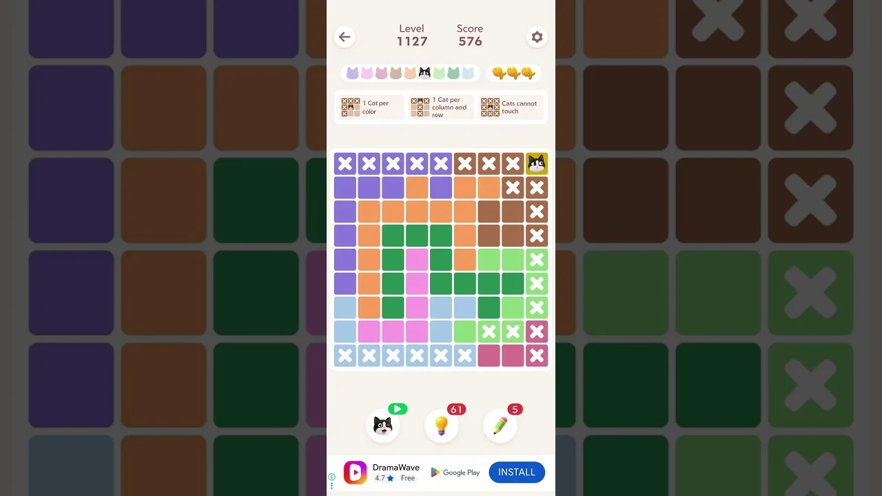 Meowdoku Level 1127 board layout