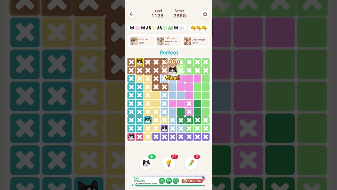 Meowdoku Level 1128 board layout