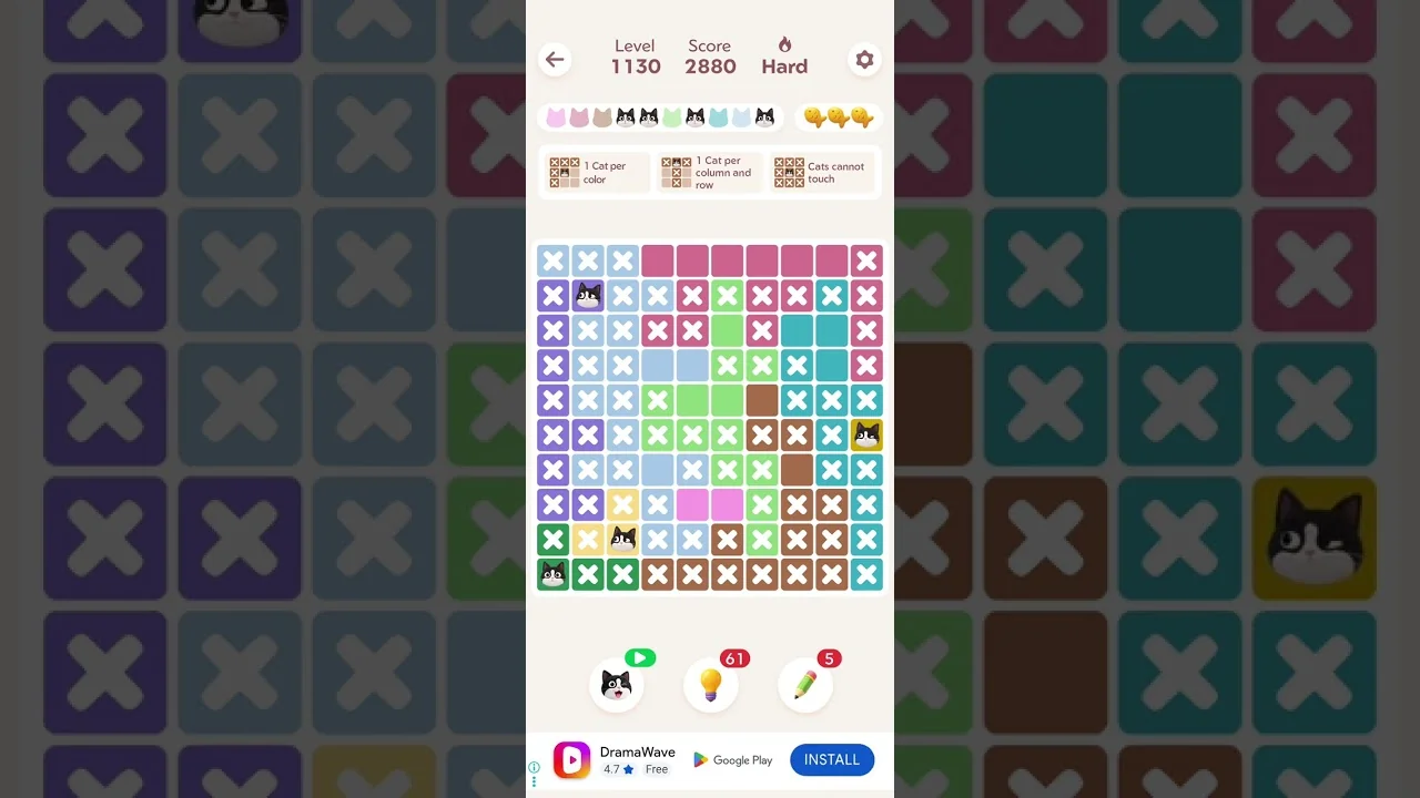Meowdoku Level 1130 board layout
