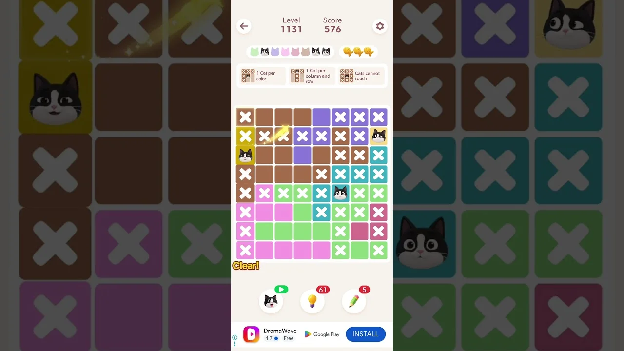 Meowdoku Level 1131 board layout